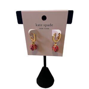 Kate spade beautiful red, black, gold & pave crystal ladybug huggie hoops.